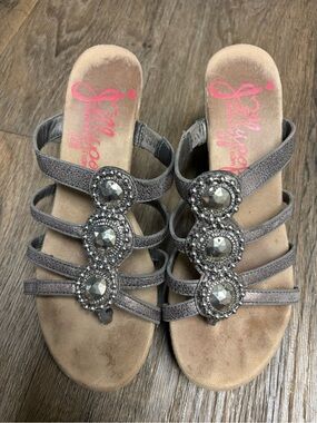 Jellypop Memory Foam Silver Rhinstone Wedge Sandals.